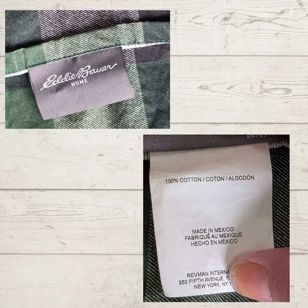 Eddie Bauer Home King Green Plaid 100% Cotton Pillowcase 37 X 21 Rustic Woodsy